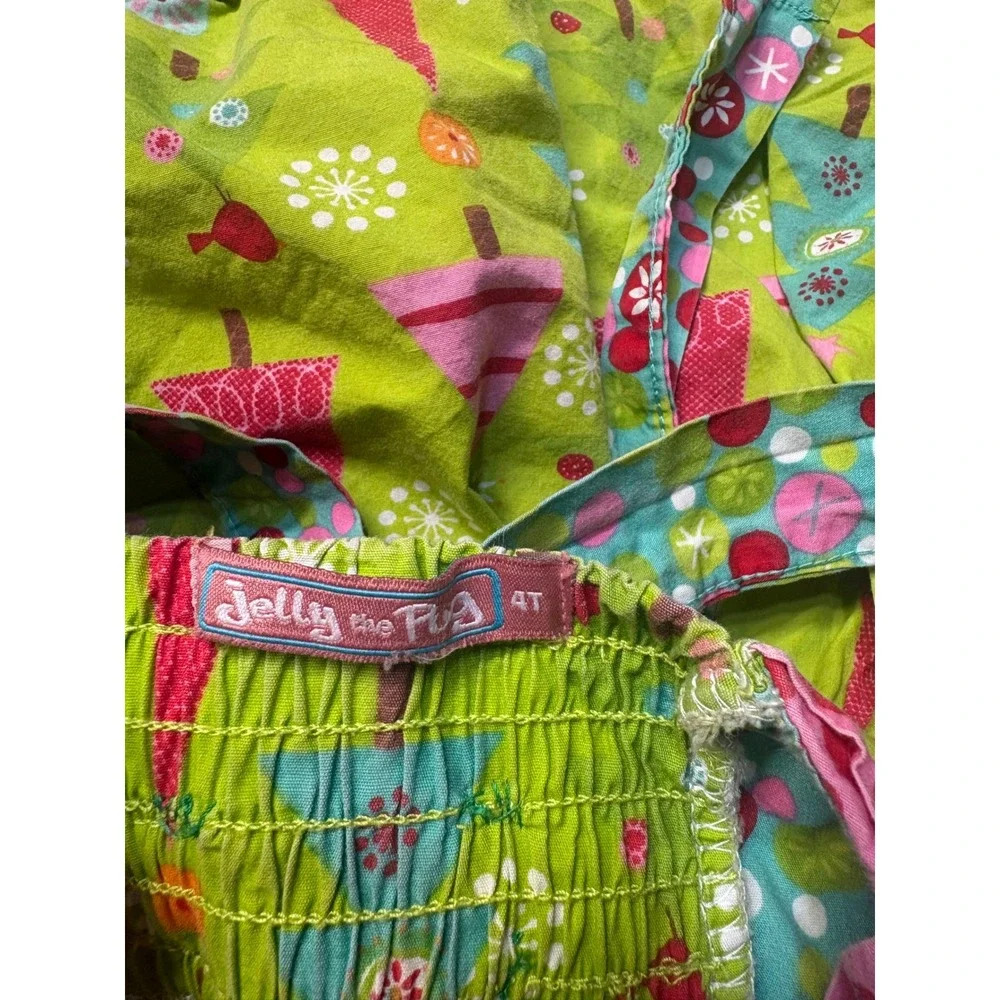 Jelly the Pug Girls 4T Sundress Christmas Trees Floral Ruffle Tiered Whimsical